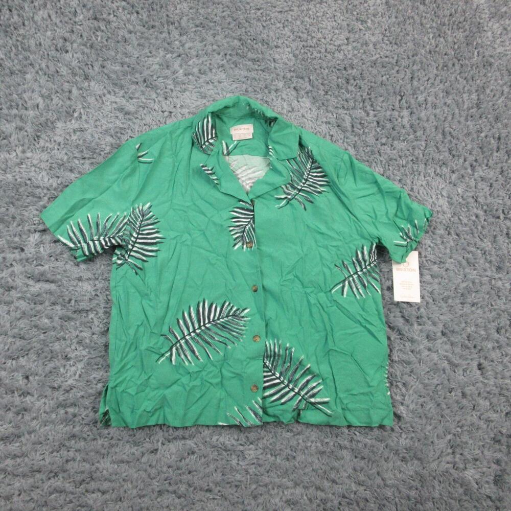 Brixton Shirt Womens Small Green Bunner Paradise Hawaiian Palm Print Button NWT